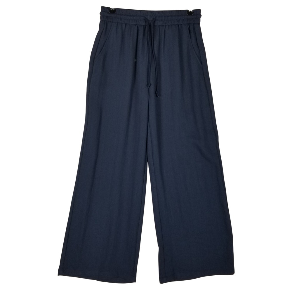Halara Wide Leg Pants Women Medium Petite Navy Blue Drawstring Elastic Waist